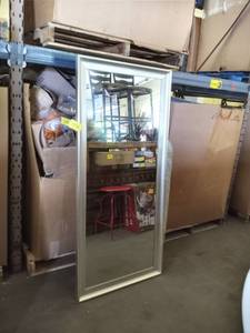 lot 27708 image: leaner silver frame wall mirror full length not broken