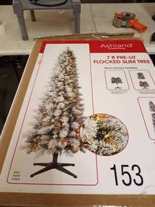 lot 27711 image: Ashland Christmas 7ft pre lit flocked slim tree