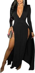 lot 1129 image: LAGSHIAN Womens Sexy Long Sleeve V Neck High Split Maxi Party Dress Evening Gown size L