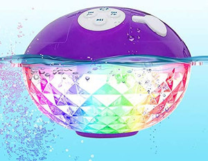 lot 1142 image: Portable Bluetooth Speakers Wireless Colorful Lights Show,IPX7 Waterproof Floating Pool Speaker,Built-in Mic Crystal Clear Sound Shower Speaker 50ft Range for Home Party Outdoor Beach Travel white
