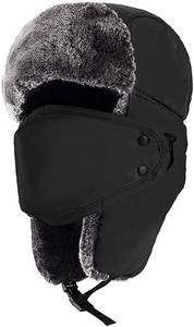 lot 1162 image: Mysuntown Unisex Winter Trooper Trapper Hat Hunting Hat Ushanka Ear Flap Chin Strap and Windproof Mask,Black,22-24 Inches ,One Size Fits All