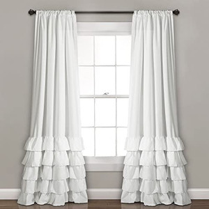 lot 1163 image: Lush Decor, White Allison Ruffle Curtains-Window Panel Drapes Set for Living, Dining Room, Bedroom (Pair), 84 x 40, 84 in L