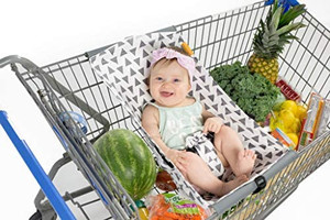 lot 3574 image: BINXY BABY Shopping Cart Hammock  The Original  Holds All Car Seat Models  Ergonomic Infant Carrier  Positioner pattern varies from stock photo product is brown floral