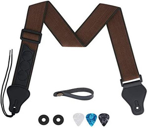 lot 3580 image: tifanso Guitar Strap, Soft Cotton Guitar Straps With 3 Pick Holders, Strap Button Headstock Adaptor, 1 Pair Strap Locks For electricAcoustic Guitar (Coffee)