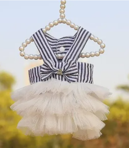 lot 3582 image: Pet Dog Tutu Dress Puppy Cat Lace Skirt Dress Cute Chihuahua Dog Princess Dress Costume, Small,Suspender Vertical Striped Skirt White Scrollsqy