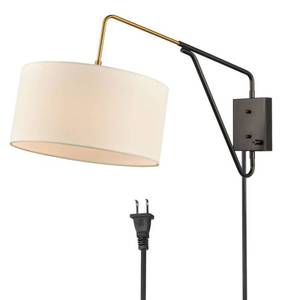 lot 5112 image: Mid-Century Fabric Plug-in Wall Light Swing Arm Wall Lamp
