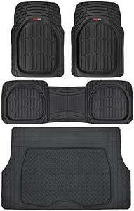 lot 5194 image: Motor Trend Original FlexTough Black Rubber Car Floor Mats with Trunk Cargo Liner - All Weather Automotive Floor Mats, Heavy Duty Trim to Fit Design, Floor Liners for Cars Truck Van SUV