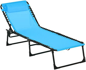 lot 5204 image: Outsunny Outdoor Folding Chaise Lounge Chair Portable Lightweight Reclining Garden Sun Lounger with 4-Position Adjustable Backrest for Patio, Deck, and Poolside, Blue