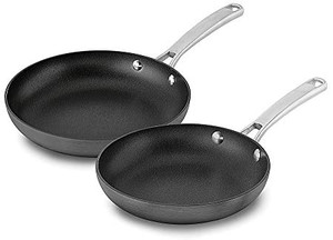 lot 5242 image: Calphalon Classic Aluminum Hard Anodized Oven Safe Nonstick 2 Piece Frying Pan Set with 8 & 10 Inch Pans and Stainless Steel Stay Cool Handles, Grey