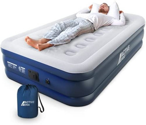 lot 5248 image: Active Era Air Mattress with Built-in Pump - Elevated Inflatable Airbed Twin Single - Puncture Resistant Airbed with Waterproof Flocked Top