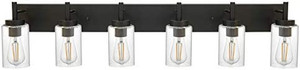 lot 5252 image: 6-Light Bathroom Vanity Light Fixture Black Modern Wall Lighting with Clear Glass Shade Industrial Sconces Wall Mounted Lamp for Kitchen Dining Room