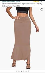 lot 6128 image: Umenlele Womens Casual High Waist Ruched Stretchy Bodycon Long Maxi Skirt XL Khaki