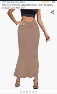 lot 6132 image: Umenlele Womens Casual High Waist Ruched Stretchy Bodycon Long Maxi Skirt Large Khaki