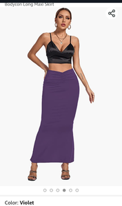 lot 6156 image: Umenlele Womens Casual High Waist Ruched Stretchy Bodycon Long Maxi Skirt Violet Small