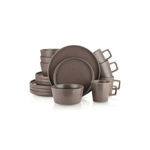 lot 6197 image: Stone Lain Celina Stoneware Dish Set 16-Piece Round Dishes for 4 Brown Speckled