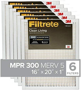 lot 6230 image: Filtrete Clean Living Basic Dust AC Furnace Air Filter, MPR 300, 16 x 20 x 1-Inches, 6-Pack