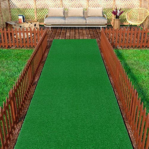 lot 8129 image: Ottomanson Evergreen Collection Waterproof Solid Grass Design 3x10 IndoorOutdoor Artificial Grass Runner Rug, 27 x 910, Green