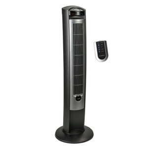 lot 8139 image: Lasko Wind Curve Tower Fan with Nighttime Setting, GraySilver - Gray