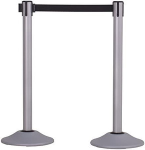 lot 8140 image: US Weight-U2103 Heavy Duty Premium Steel Stanchion with 7.5-Foot Retractable Belt, Black , 2-Pack