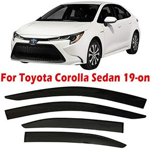 lot 8142 image: olltoz Tape-On Dark Tinted Side Window Visor Deflectors Vent Rain Guards Compatible with Toyota Corolla Sedan 2019 2020 2021 for All Trims L LE SE XLE Hybrid