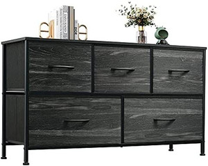 lot 8144 image: WLIVE Dresser for Bedroom with 5 Drawers, Wide Chest of Drawers, Fabric Dresser, Storage Organizer Unit with Fabric Bins for Closet, Living Room, Hallway, Nursery, Charcoal Black Wood Grain Print