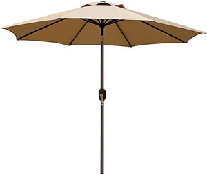 lot 8189 image: Blissun 9 Outdoor Market Patio Umbrella with Push Button Tilt and Crank, 8 Ribs (Tan)