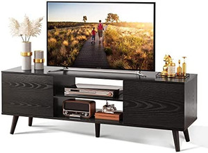 lot 8191 image: WLIVE Modern TV Stand for 55 60 inch TV, Entertainment Center TV Console with Storage Cabinets & Open Shelf, Media Console for Living Room, Black