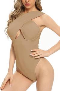 lot 8192 image: WAYMODE Womens Sexy Crisscross Cut Out Sleeveless Halter Tops Leotard Bodysuit, XL