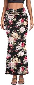 lot 8202 image: Umenlele Womens Casual High Waist Ruched Stretchy Bodycon Long Maxi Skirt, Large