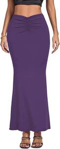 lot 8204 image: Umenlele Womens Casual High Waist Ruched Stretchy Bodycon Long Maxi Skirt, Violet, Medium