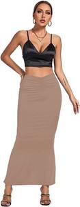 lot 8214 image: Umenlele Womens Casual High Waist Ruched Stretchy Bodycon Long Maxi Skirt, Small