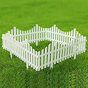 lot 8249 image: Sungmor Plastic White Edgings Garden Picket Fence - Grass Lawn Flowerbeds Plant Borders - Decorative Landscape Path Panels - Pack of 4 (Overall Length 96 Inches) - Lightweight & Easy Installation (B0762LJJQG)