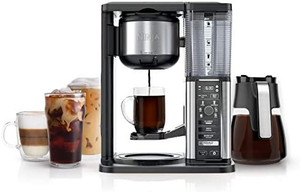 lot 8261 image: Ninja CM401 Specialty 10-Cup Coffee Maker, with 4 Brew Styles for Ground Coffee, Built-in Water Reservoir, Fold-Away Frother & Glass Carafe, Black