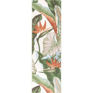 lot 9354 image: Nevaya Green 3 ft. x 8 ft. Machine Washable Floral Leaves Indoor Runner Rug