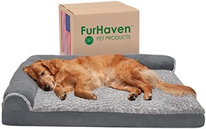 lot 9399 image: Furhaven Pet Bed for Dogs and Cats - Two-Tone Faux Fur and Suede L-Shaped Chaise Egg Crate Orthopedic Dog Bed, Removable Machine Washable Cover - Stone Gray, Jumbo (X-Large)