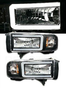 lot 9400 image: Black LED C BAR Headlights Head Lamps For 94-02 Dodge Ram 1500 2500 3500 Pickup