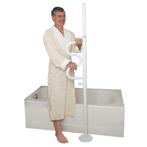 lot 9411 image: Stander Security Pole and Curve Grab Bar Bathroom Transfer Pole White