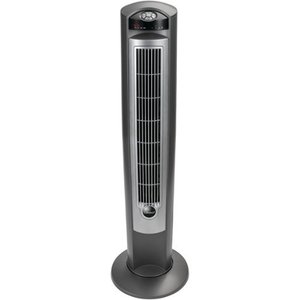 lot 9413 image: Lasko Wind Curve Tower Fan with Nighttime Setting, GraySilver - Gray
