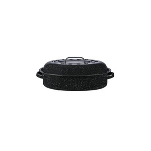 lot 9417 image: Granite Ware 10 lb. Capacity 15 in. Covered Oval Roaster, Speckled Black Enamel on Steel