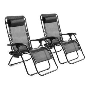lot 7247 image: Mainstays Zero Gravity Chair Lounger 2 Pack - Black- Retail $80