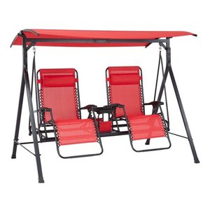 lot 8069 image: Mainstays Zero-Gravity Steel Porch Swing - RedBlack