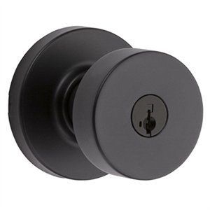 lot 6307 image: Kwikset Pismo Round Matte Black Exterior Entry Door Knob Featuring SmartKey Security with Microban Antimicrobial Technology