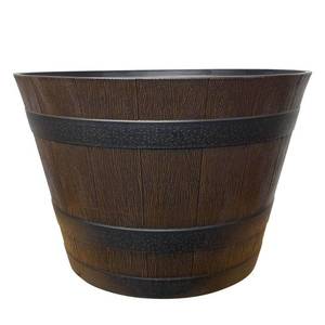 lot 6341 image: Southern Patio Rustic Oak High-Density Resin Whiskey Barrel Planter