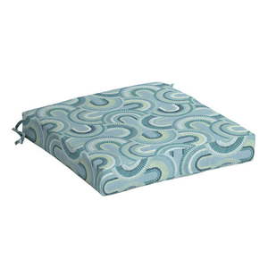 lot 6363 image: Arden Selections Coastal Blue Geometric Square Seat Pad Outdoor Seating Cushion