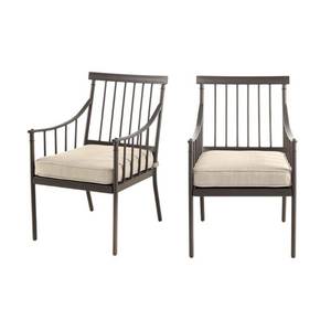 lot 6420 image: StyleWell Mix and Match Farmhouse Steel Outdoor Patio Dining Chair with Tan Cushion (2-Pack)