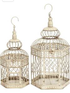 lot 27927 image: Deco 79 Vintage Metal Birdcage, Set of 2, 21, 18H, Cream