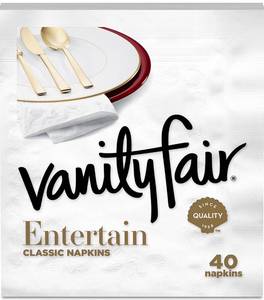 lot 27929 image: Vanity Fair Entertain Paper Napkins, 320 3-Ply Disposable Napkins, Dinner Size (8 packs of 40 Napkins)