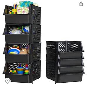 lot 27959 image: Skywin Plastic Stackable Storage Bins for Pantry - 4-Pack Black Stackable Bins For Organizing Food, Kitchen, and Bathroom Essentials