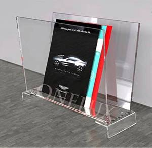 lot 27963 image: $ ONELUX Clear Acrylic Home use Acrylic MagazineNewspaperbrochure Rack,Lucite Book Holder - KD Packed - Size40W17.5D35H CMApprox.15.75W7D13.78H INCH- Retail $126