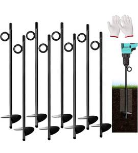 lot 30956 image: Ground Anchors 15.5 Inch Trampoline Anchor Set of 8 Tent Stakes Heavy Duty Trampoline Anchors 3 Wide Helix Fit Any 38 Hex Drive Drill Earth Ground Anchor